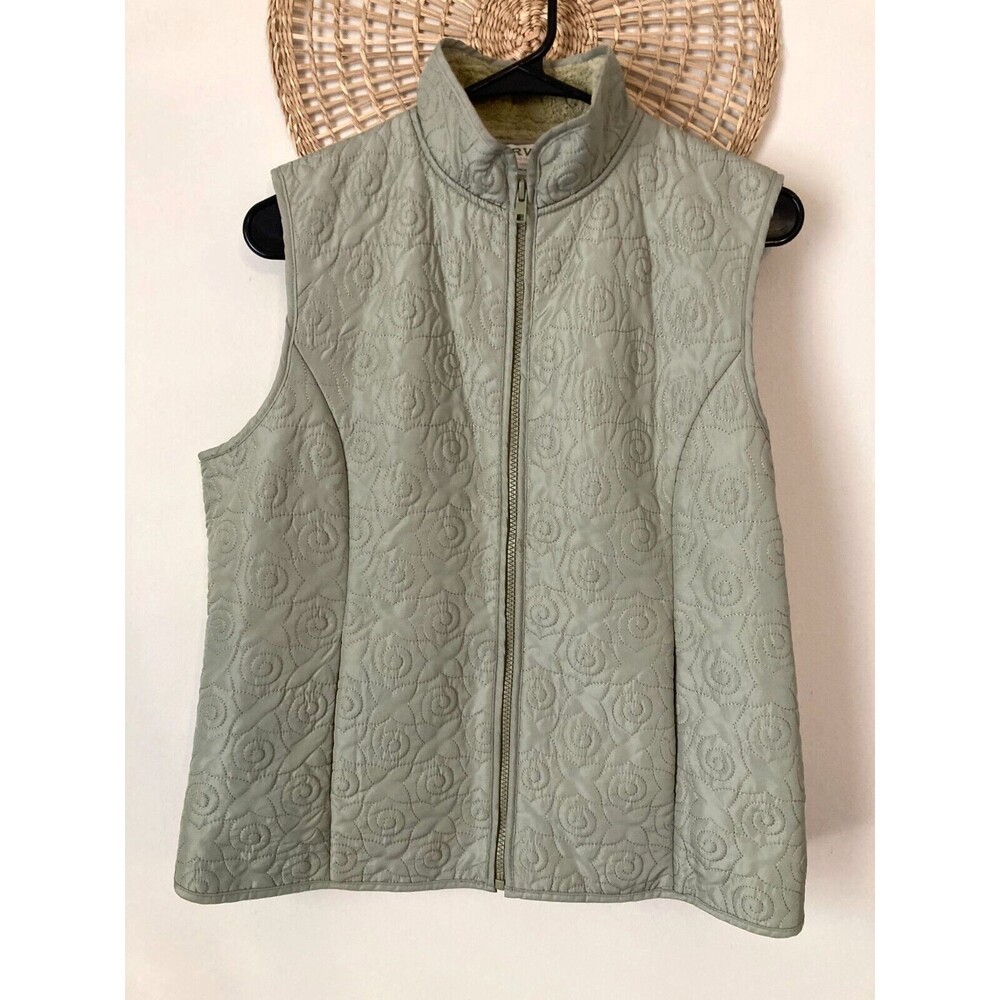 Orvis Vest Womens Medium Dusty Sage Green Quilted Unlined Full Zip Vest Collar